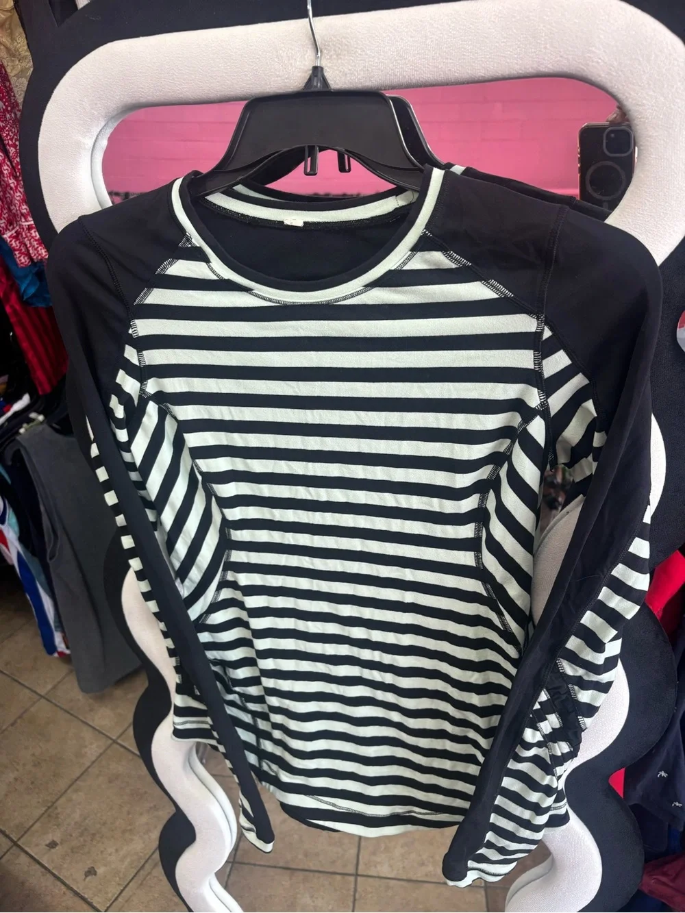 lululemon athletica Black and White Striped Long Sleeve Top
